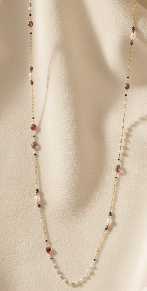 Eternal Garnet Elegance Long Chain Necklace