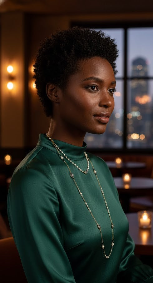 Eternal Radiance Pearl Long Chain Necklace - Multi-colored Sapphires And Rose Quartz