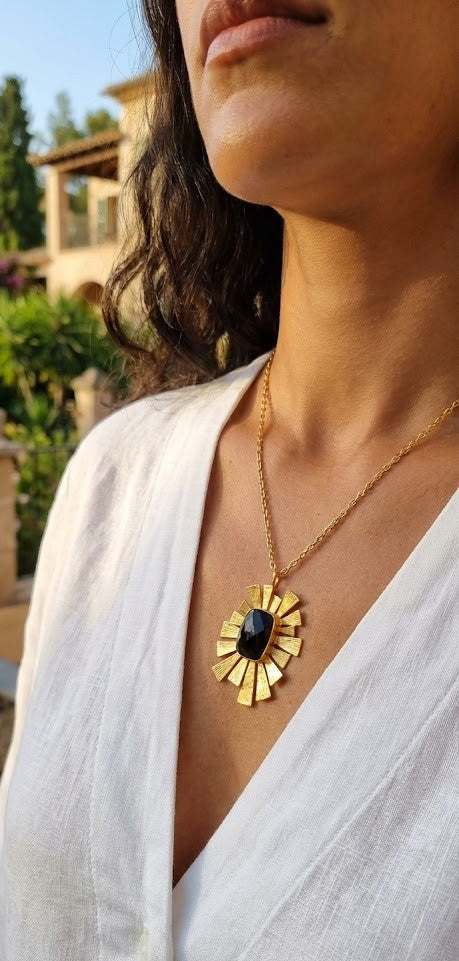 Metal Blast Necklace - Elegant Brass Pendant with 22K Gold Finish