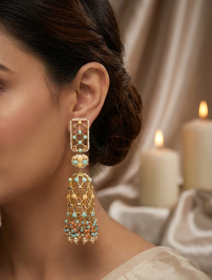Jannat Earrings – 138mm Handcrafted Statement with 22K Gold-Plated Elegance