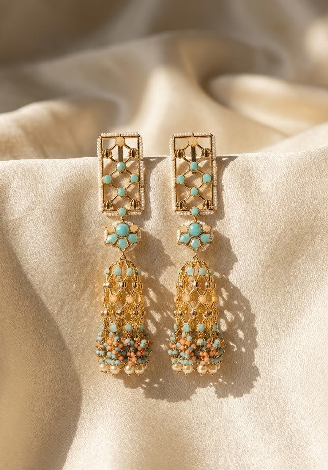 Handmade Jannat Earrings 138mm Height with 22K Gold-Plated Finish