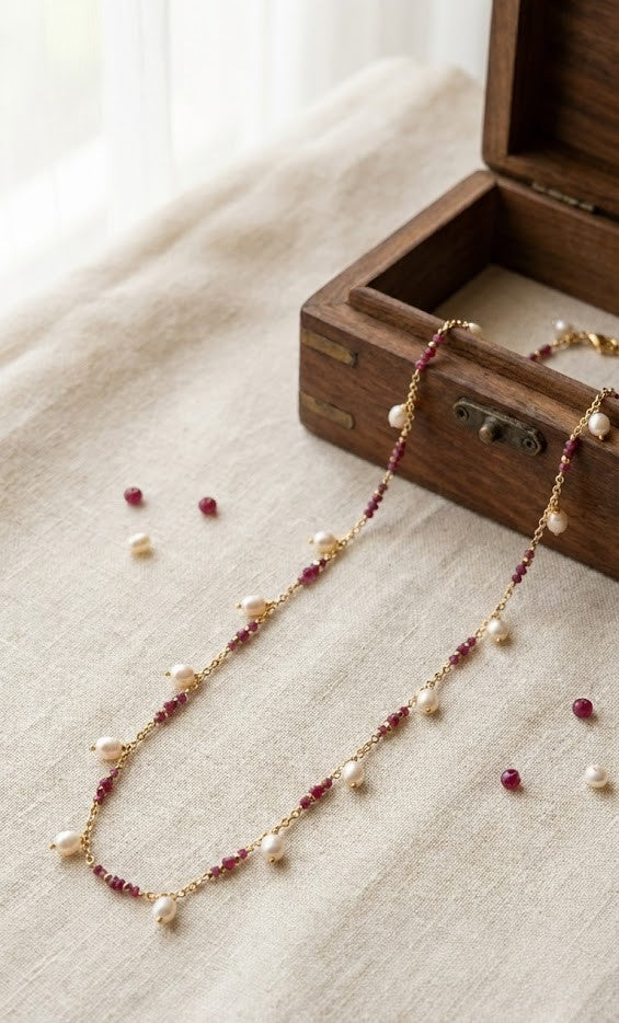 Radiant Ruby Elegance Long Chain Necklace