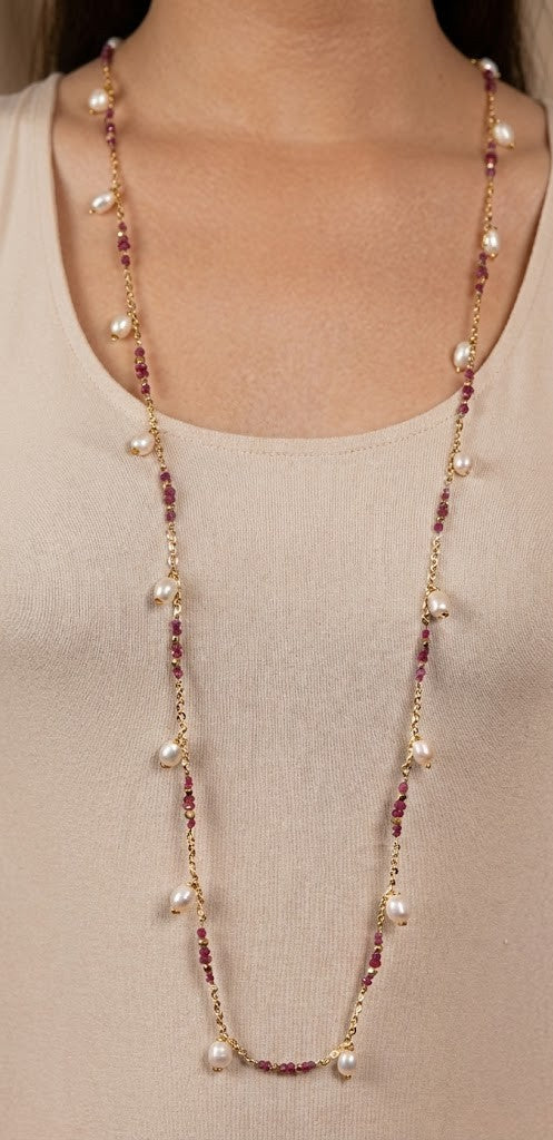 Radiant Ruby Elegance Long Chain Necklace