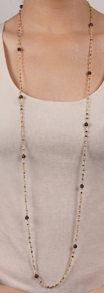 Eternal Twilight Charm Long Chain Necklace with Tourmaline and Smoky Quartz