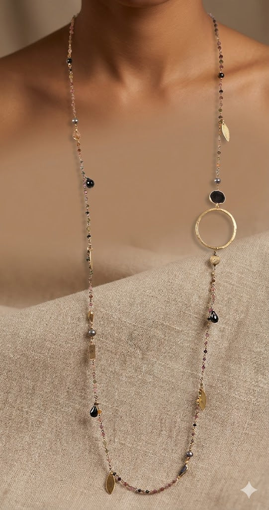 Eternal Long Chain Necklace with Tourmaline Gemstone
