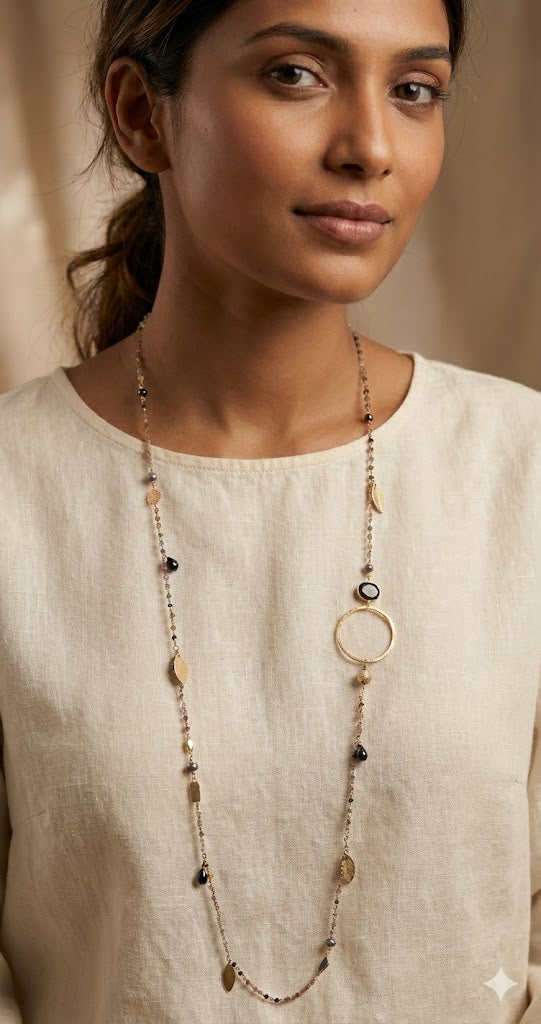 Eternal Long Chain Necklace with Tourmaline Gemstone