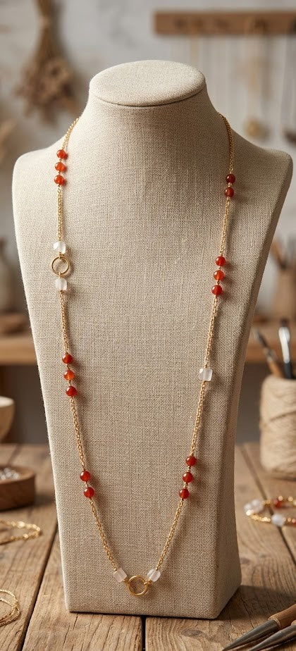 Eternal Coral Charm Long Necklace