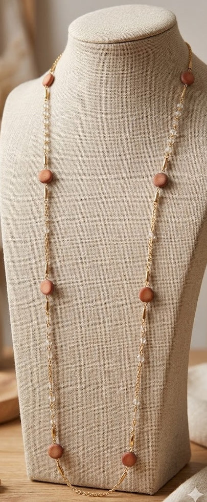 Luminous Labradorite and Coin Shell Long Chain Necklace