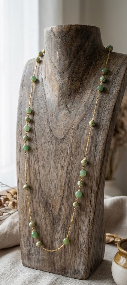 Celestial Chalcedony Necklace: 1145mm Long Chain with Meena Beads for Refined Beauty