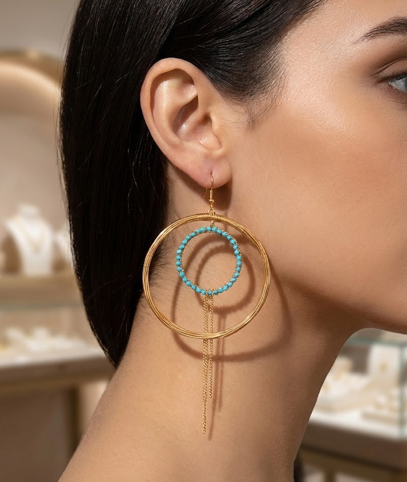 Elegant Earrings – 115mm Long Design with 18K Gold-Plated Finish