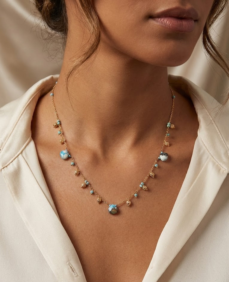 Fine One Necklace: Sustainable Brass & 18K Gold with Turquoise