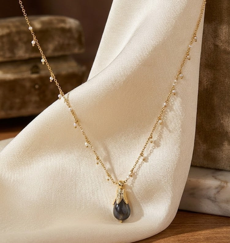 Fine One Necklace - Brass with 18K Gold Plate and Labradorite Pendant