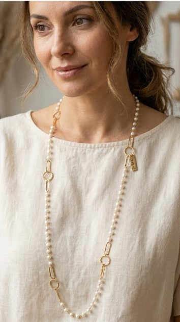 Eternal Pearl Elegance Long Chain Necklace