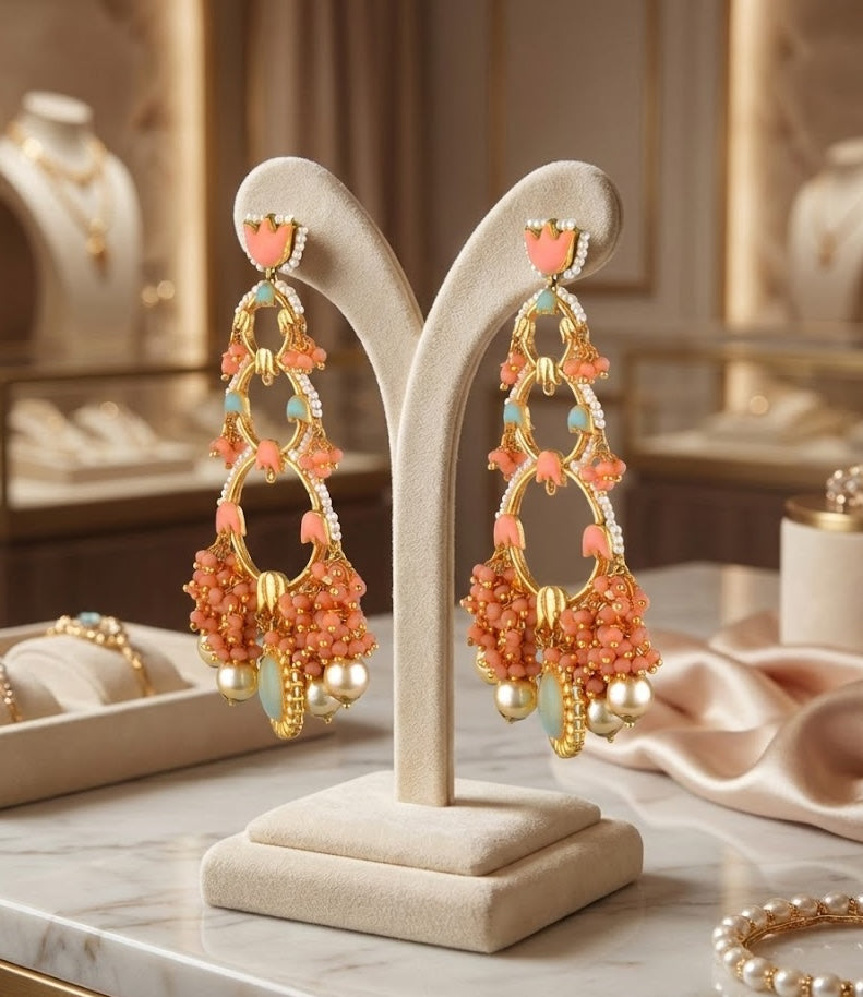 Handmade Jannat Earrings 95mm Height with 22K Gold-Plated Finish