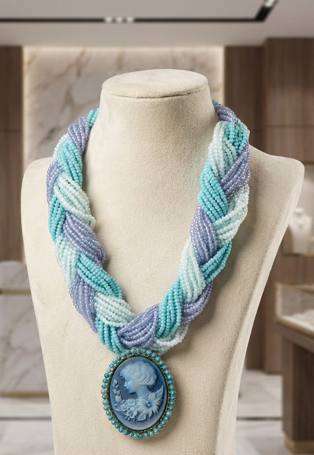 Brass Moti Necklace with 22K Gold Plate & Natural Stones