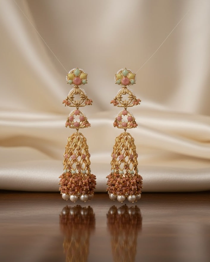 Handmade Jannat Earrings with 22K gold plating 134mm