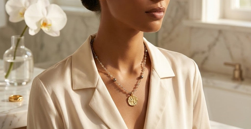 Luminous Labradorite Pearl Long Chain necklace