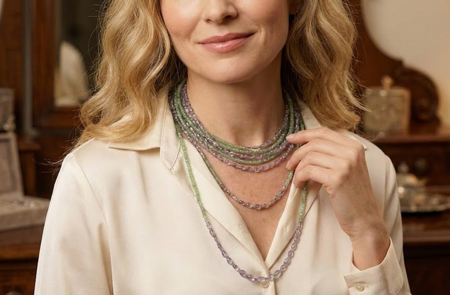 Moti Necklace - Amethyst & Beryl with 22K Gold Plate