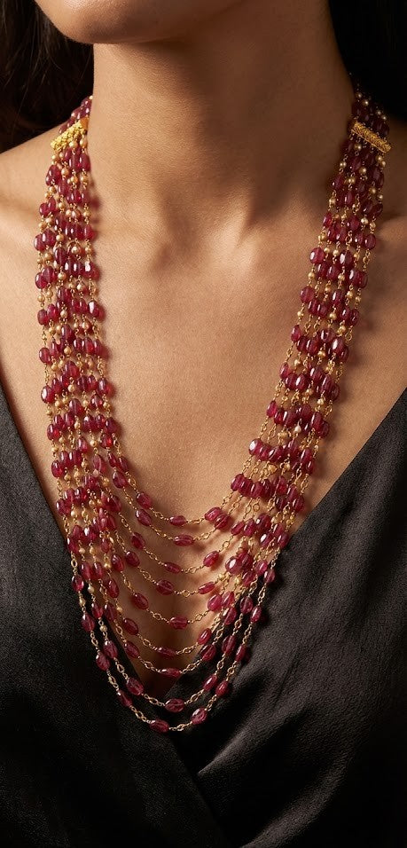 Moti Necklace - Tourmaline Beads with 22K Gold