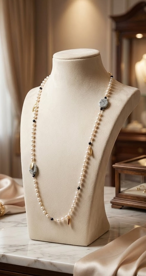 Malachite Pearl Symphony Long Chain Necklace