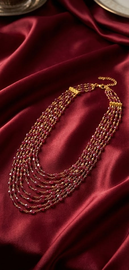 Moti Necklace - Tourmaline Beads with 22K Gold