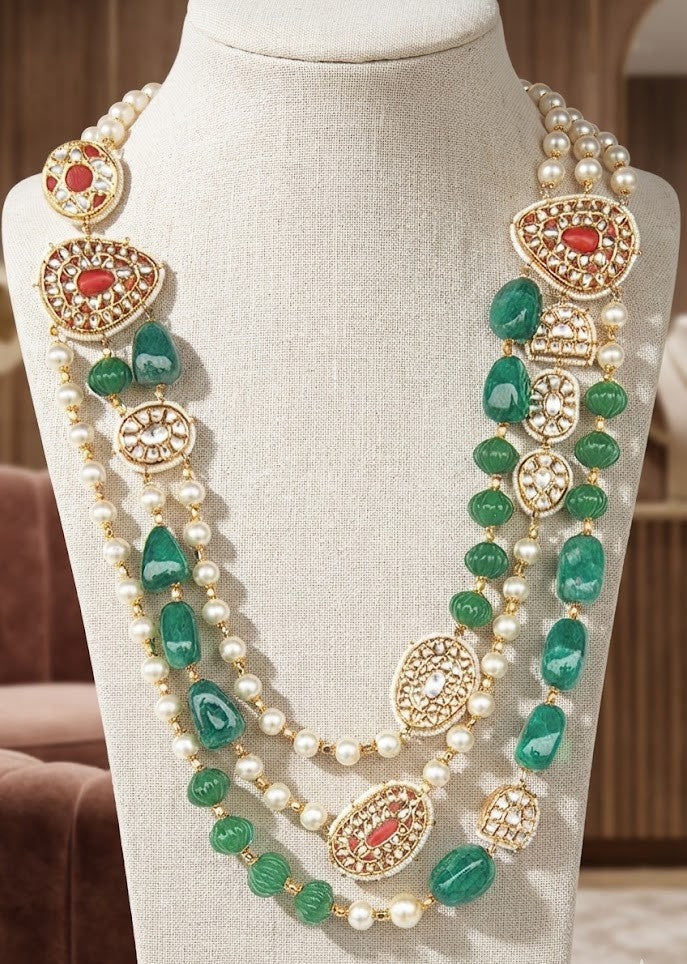 Nizam Necklace - 22K Gold-Plated Brass with Natural Stones