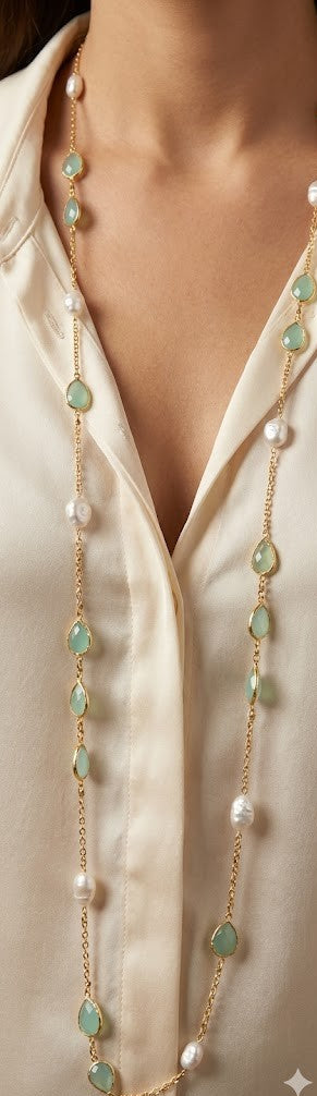 Ethereal Serenity Pearl Long Chain Necklace