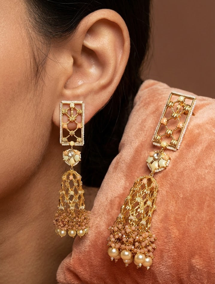 Handmade Jannat Earrings with 22K gold plating 138mm