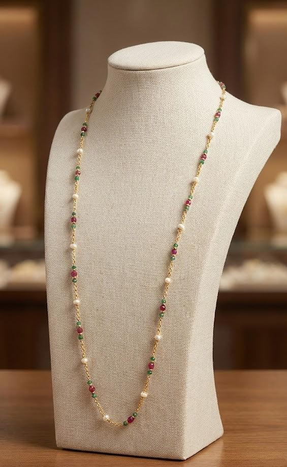 Regal Ruby Elegance Long Chain Necklace