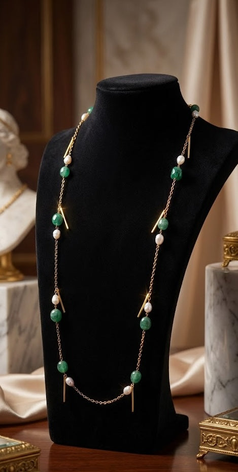 Regal Baroque Green Elegance Long Chain Necklace