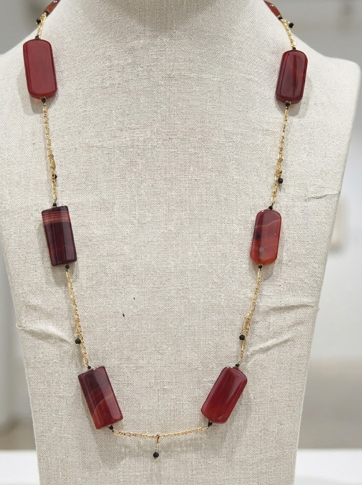 Gleaming Orange Onyx Long Necklace