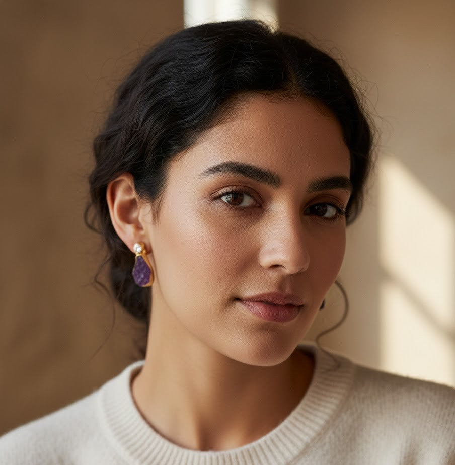 Handcrafted NOOR Earrings – 20mm Elegant Design with 18K Gold-Plated Finish for a Classic Indian Look