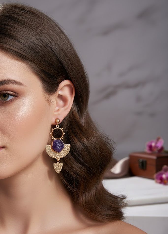 Stylish NOOR Earrings – 68mm Height, Handcrafted with Stunning 18K Gold-Plated Finish