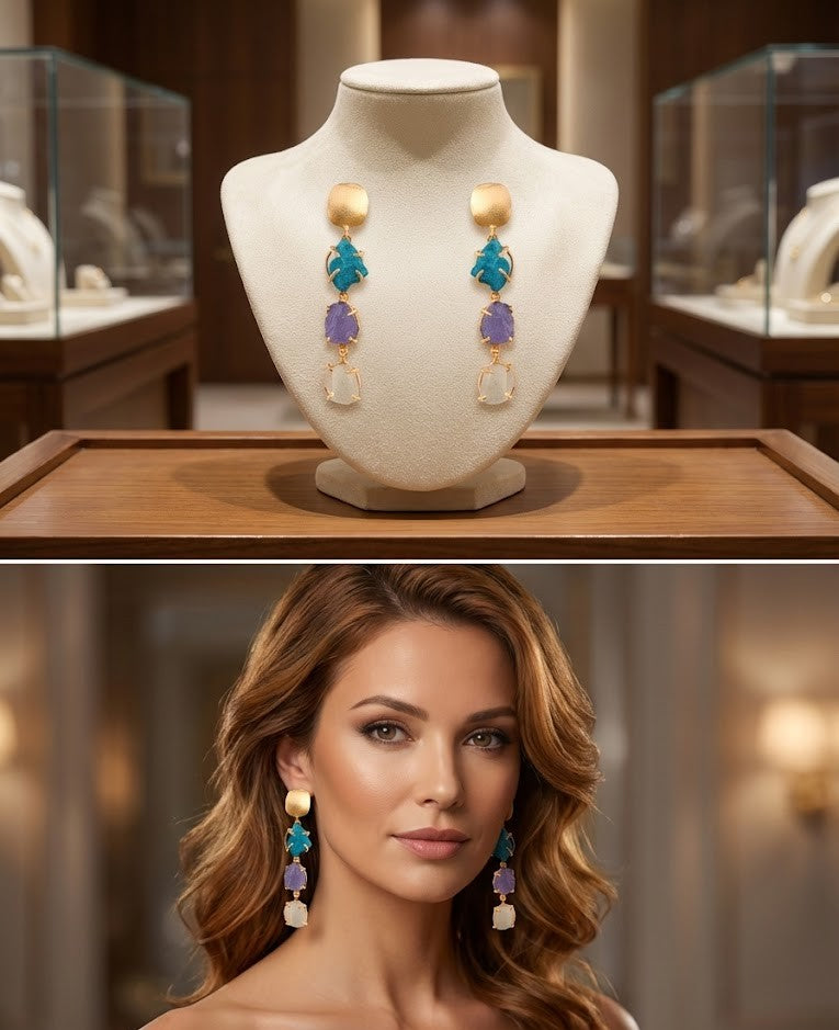 NOOR Earrings – 63mm Height, Handcrafted with a Luxe 18K Gold-Plated Finish for Indian Wear