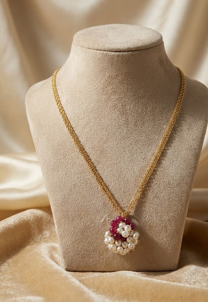 Metal Blast Necklace - Lightweight Brass with 18K Gold Plate and Natural Stones