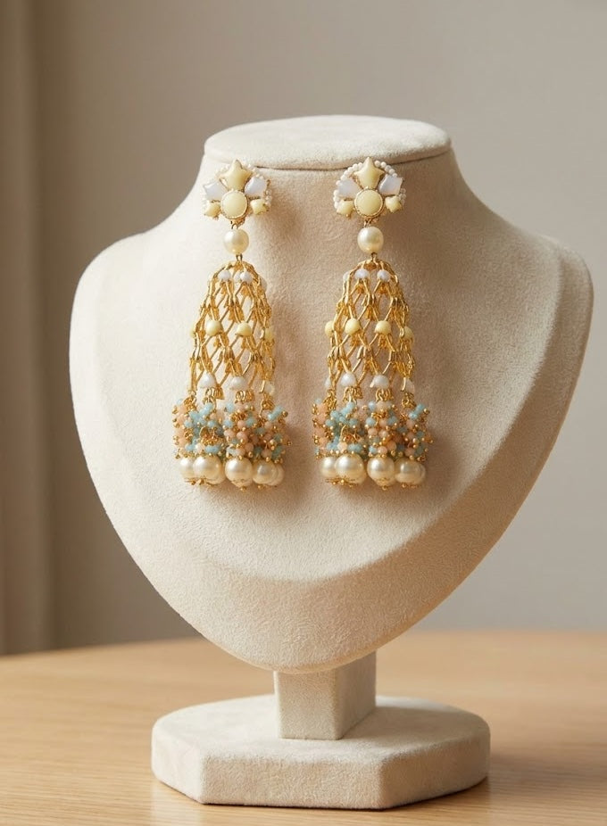 Elegant Jannat Earrings – 100mm Height with a Gleaming 22K Gold Finish