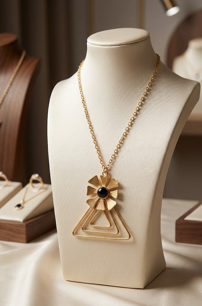 Metal Blast Necklace - Unique 22K Gold-Plated Design with Natural Stones