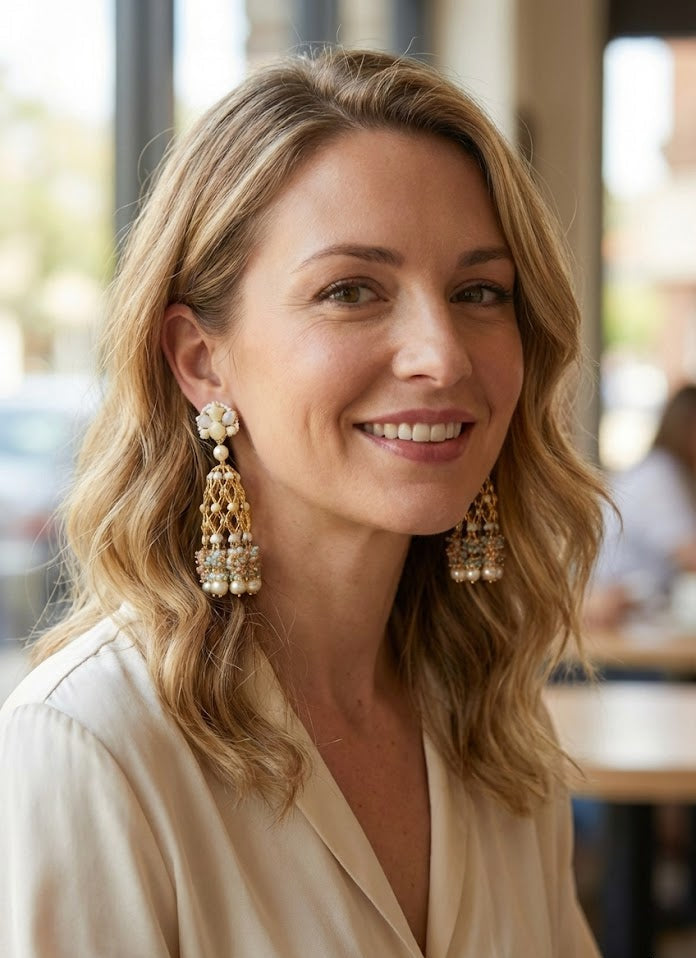 Elegant Jannat Earrings – 100mm Height with a Gleaming 22K Gold Finish