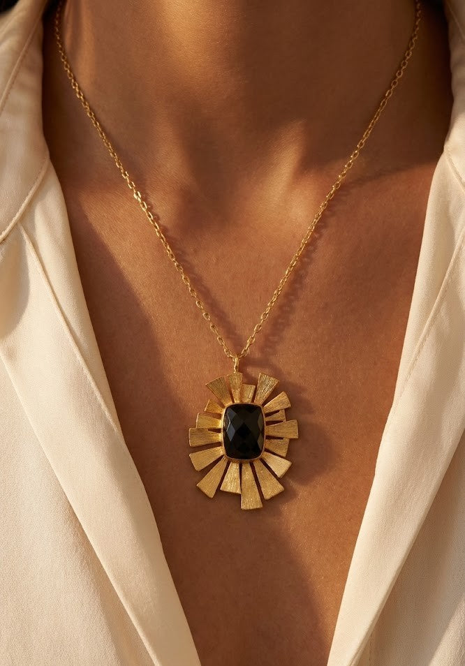 Metal Blast Necklace - Elegant Brass Pendant with 22K Gold Finish