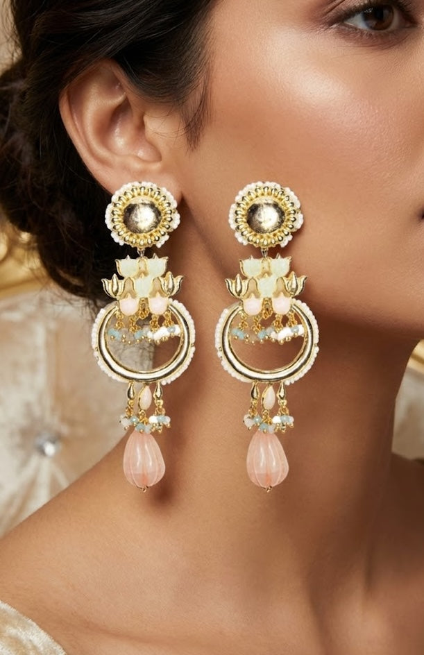Stylish Jannat Earrings – 97mm Height, Handcrafted with 22K Gold Plating