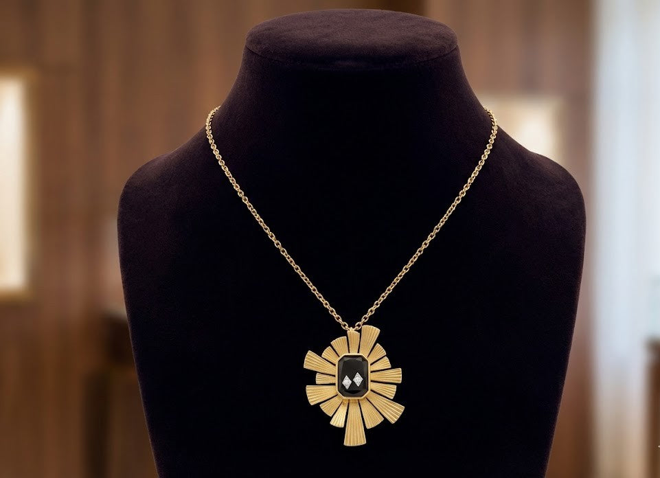 Metal Blast Necklace - Handcrafted Brass with 22K Gold Plate and Natural Stones