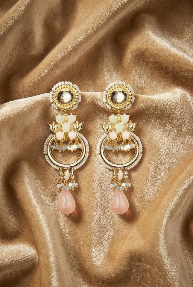 Stylish Jannat Earrings – 97mm Height, Handcrafted with 22K Gold Plating