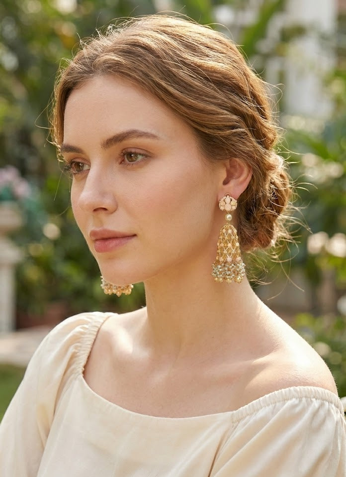 Artisan Jannat Earrings – 100mm Tall, Crafted with 22K Gold Plating