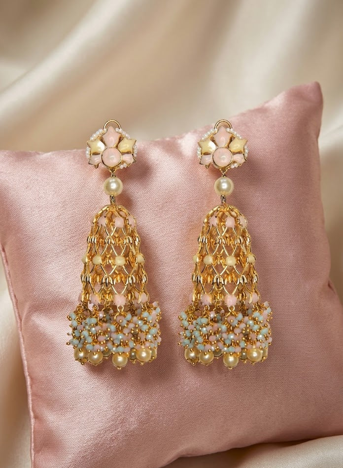 Artisan Jannat Earrings – 100mm Tall, Crafted with 22K Gold Plating