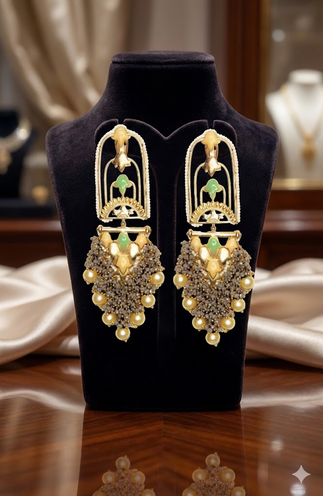 Handmade Jannat Earrings – 120mm Long, Perfectly Finished with 22K Gold Plate