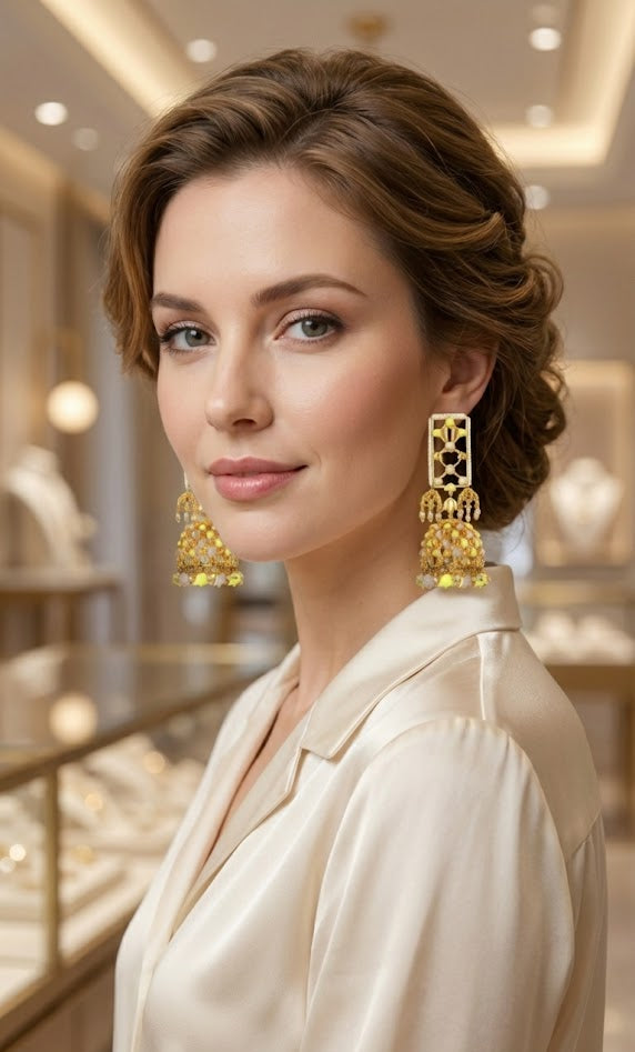 Classic Jannat Earrings – 105mm Drop with Exquisite 22K Gold Plating