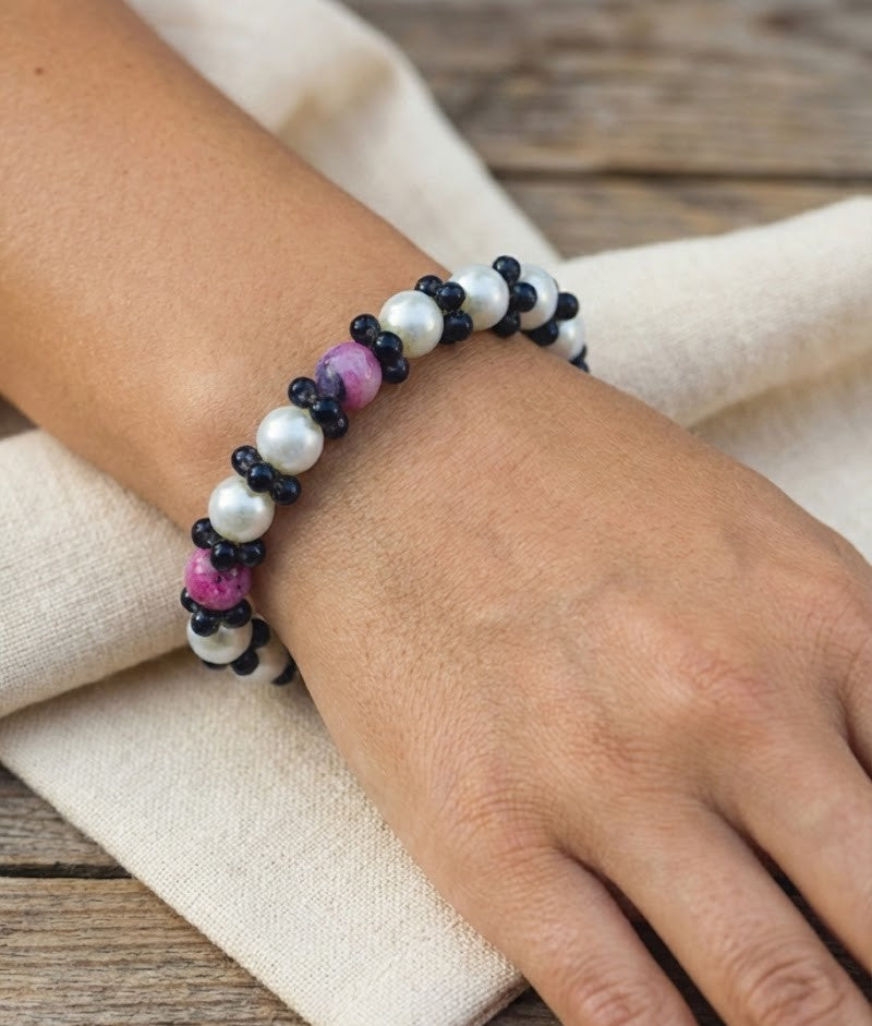 Artisan Crafted 18K Gold Plated Brass Bracelet with Natural Stones