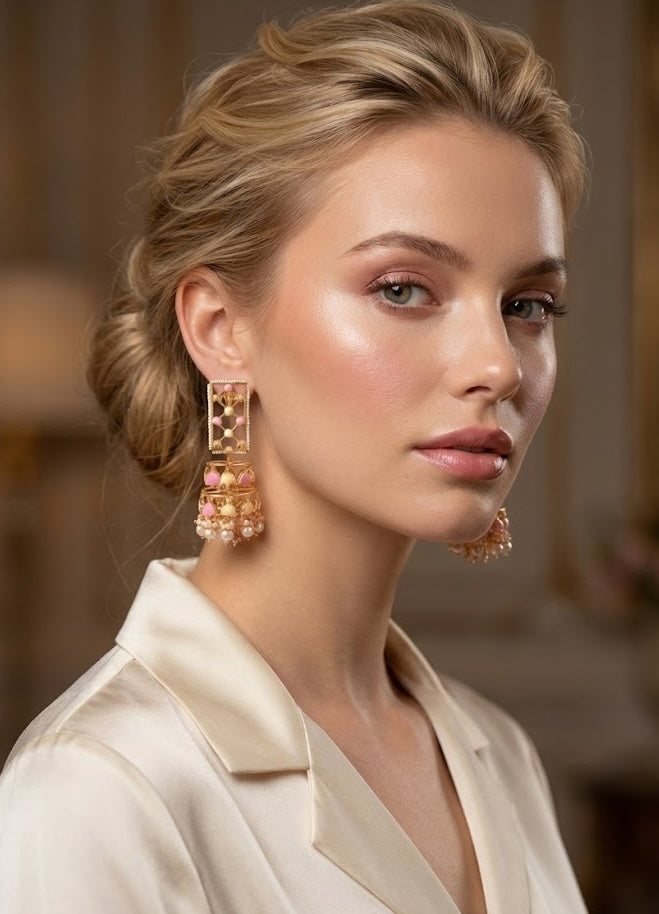 Jannat Earrings – 110mm Long, Handcrafted in India with a 22K Gold-Plated Finish