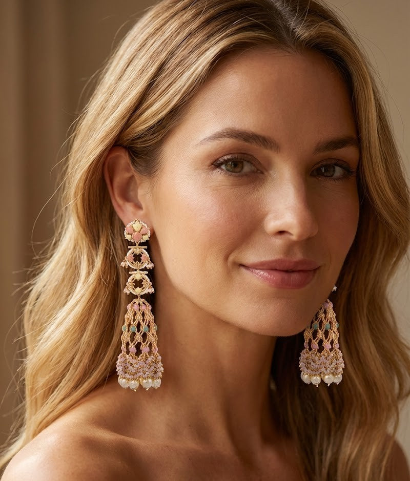 Handmade Jannat Earrings 134mm Height with 22K Gold-Plated Finish