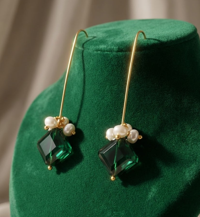 Handmade Metal blast Earrings 18k Gold Plate & natural stones 62mm